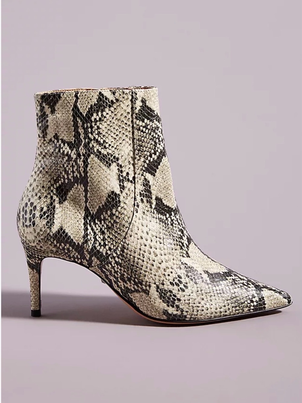 SCHUTZ Snake-Print Pointed Ankle Bootie in Cream and Black NWOT